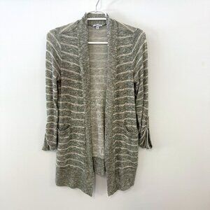 Splendid Gray & White Striped Sheer Knit Cardigan Sweater